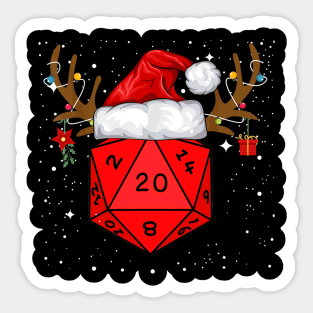 Funny D20 Dice Reindeer Santa Hat Christmas Holiday Party Gift Sticker